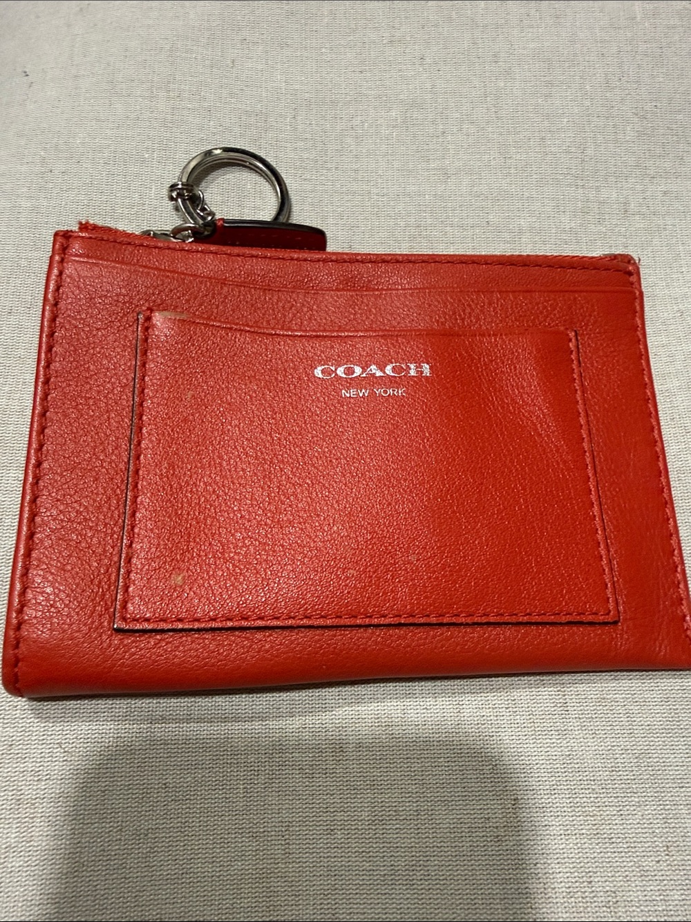 Coach Orange Leather Card Holder Keychain